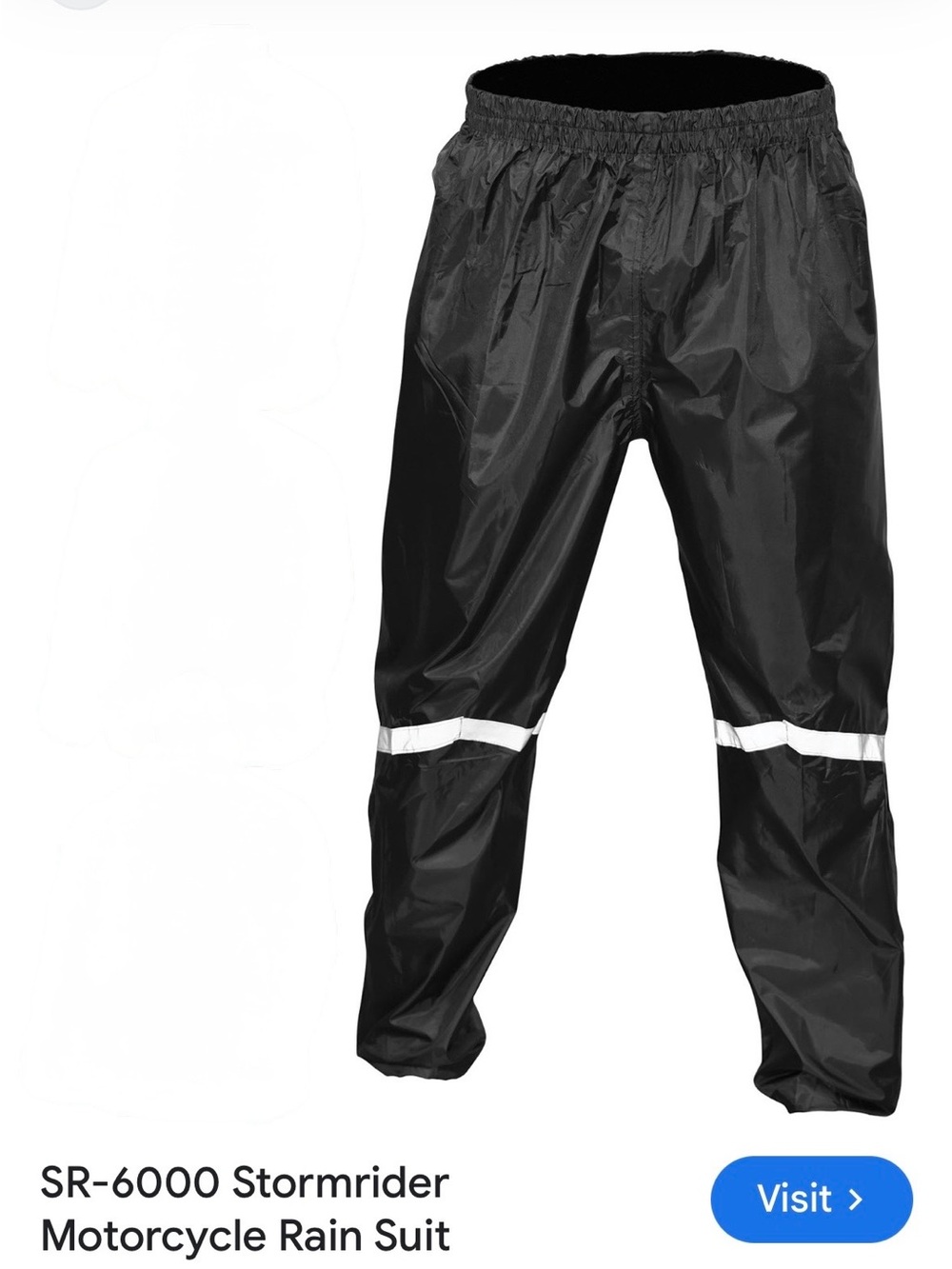 Stormrider Motorcycle Rain Pants - Black with Reflective Stripes